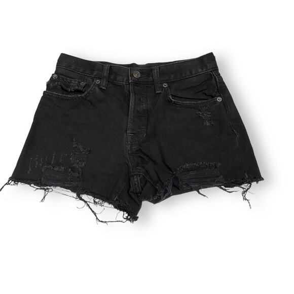 We the Free Womens Shorts Size 25 Black Buttonfly Distressed Black Denim Jean - Picture 1 of 5